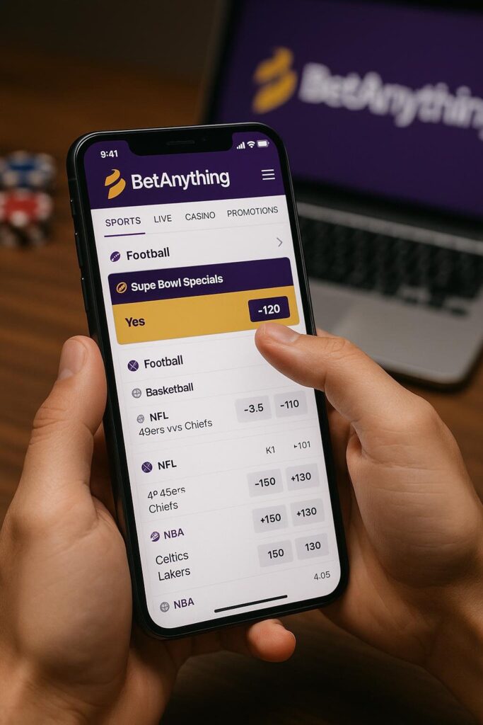 Mobile user engages with BetAnything app featuring football betting options enhancing the BetAnything Mobile User Experience through easy navigation and clear interface.