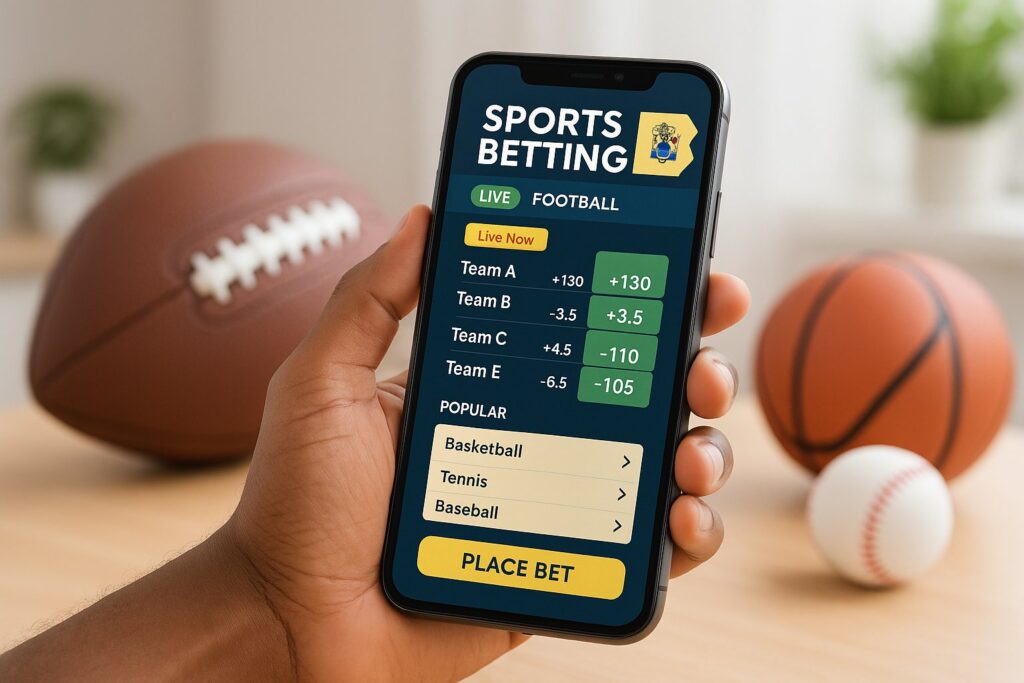 Person using a smartphone displaying a sports betting app for football New Jersey Sports Betting Apps offer convenient options for placing bets on sports events