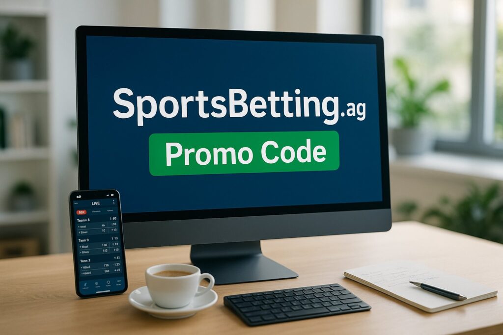 Discover exclusive SportsBetting.ag Promo Code offers shown on a computer screen and smartphone for enhanced online betting. Grab your promo code for top deals today.