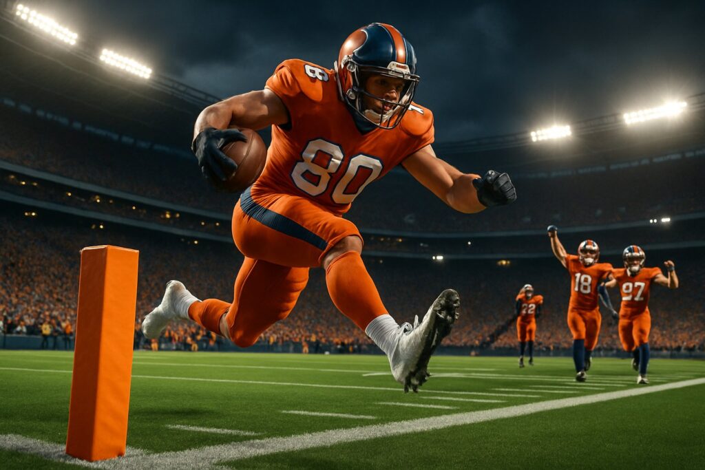 Football player scoring a touchdown highlighting Anytime Touchdown Scorer Meaning in sports betting. Discover the Anytime Touchdown Scorer Meaning in this thrilling moment.