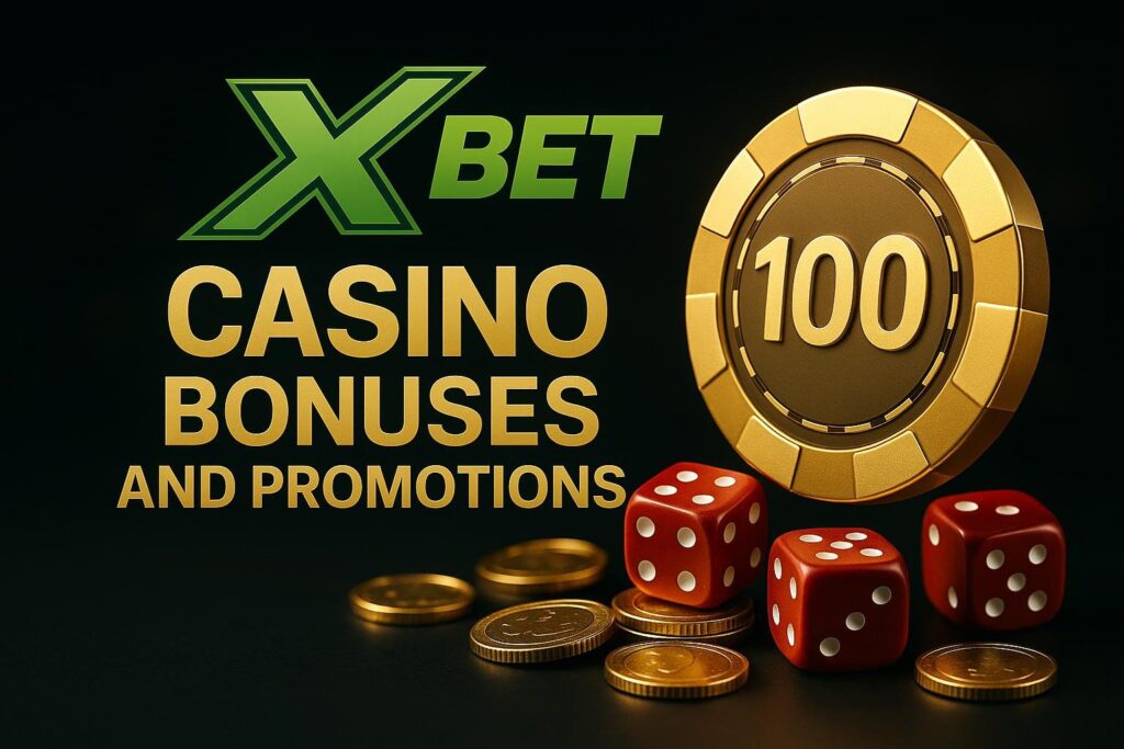 Explore exciting XBET Casino Bonuses and Promotions. Discover offers featuring poker chips dice and a golden coin for an enhanced gaming experience at XBET Casino.